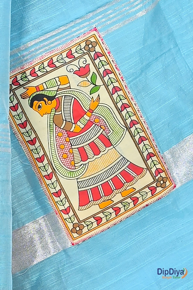 Sky Blue Cotton Blended Parija Applique Saree (326)